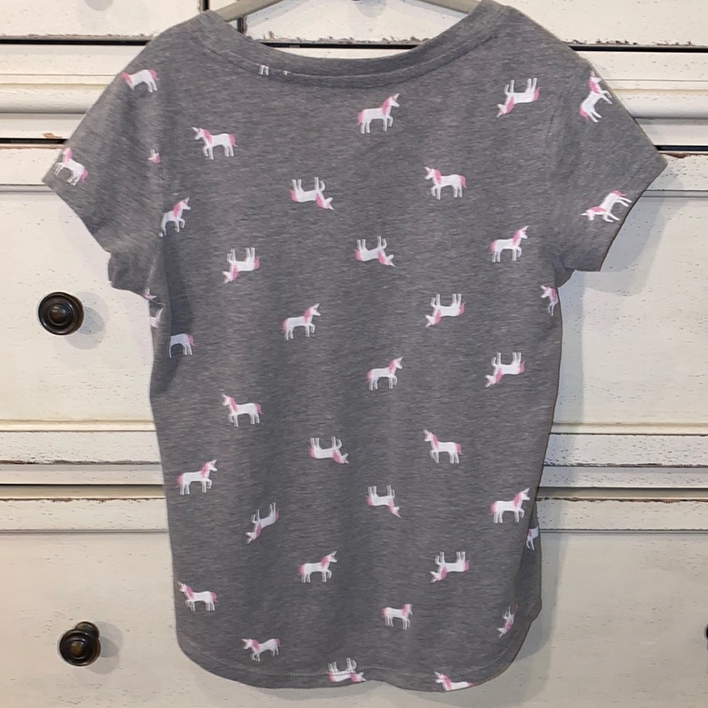 Cat & Jack grey pink & white little unicorns gray shortsleeve shirt Small (6/6X) - Picture 1 of 4